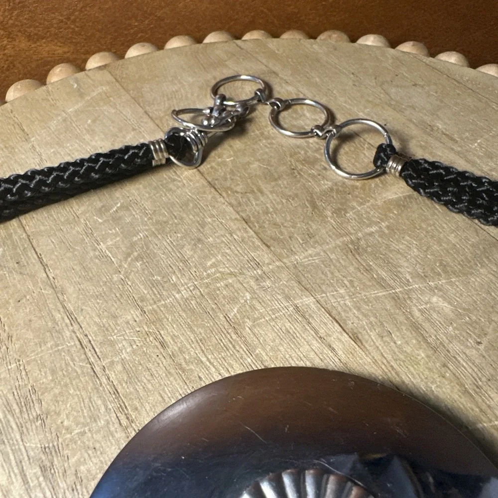 Braided Rope & Metal Rings Belt with Medallion Country Western Tribal 34 Inches